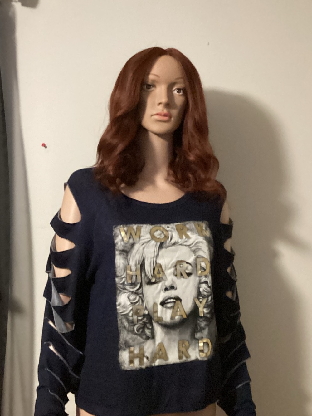 Blush Navy Cold-Shoulder Graphic Sweatshirt with Gold Accents